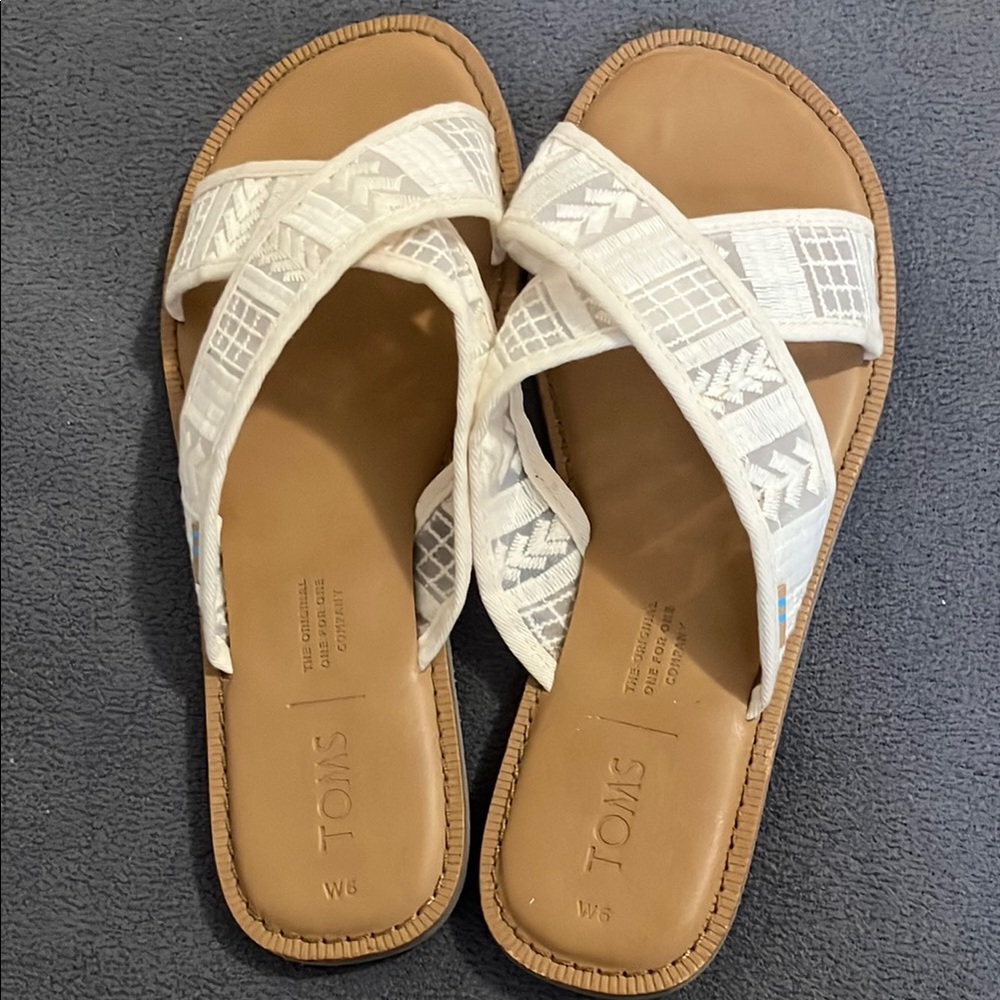 Toms White and Tan Criss-Cross Sandals
